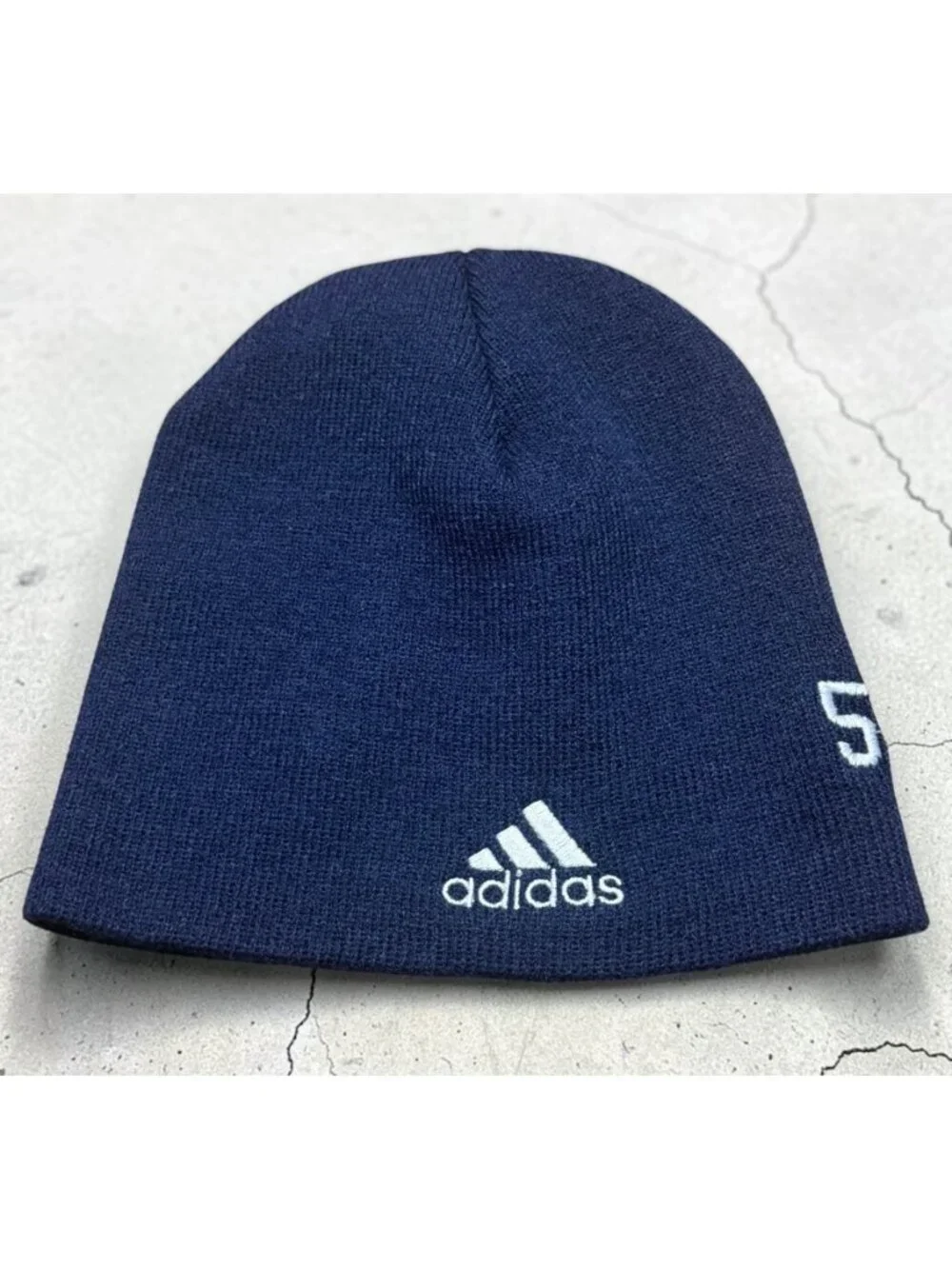 Adidas Navy Blue Beanie With Yellow Logo Embroidery One Size Fits All